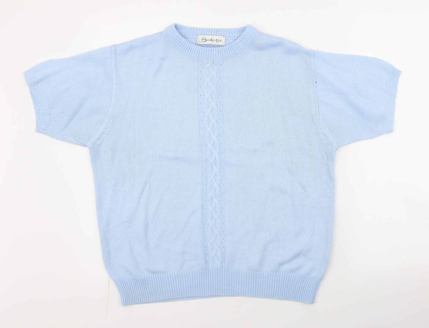 Berkertex Womens Blue Round Neck Geometric Acrylic Pullover Jumper Size 14