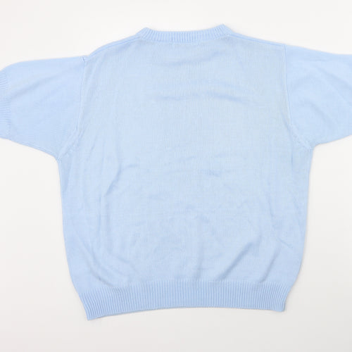 Berkertex Womens Blue Round Neck Geometric Acrylic Pullover Jumper Size 14