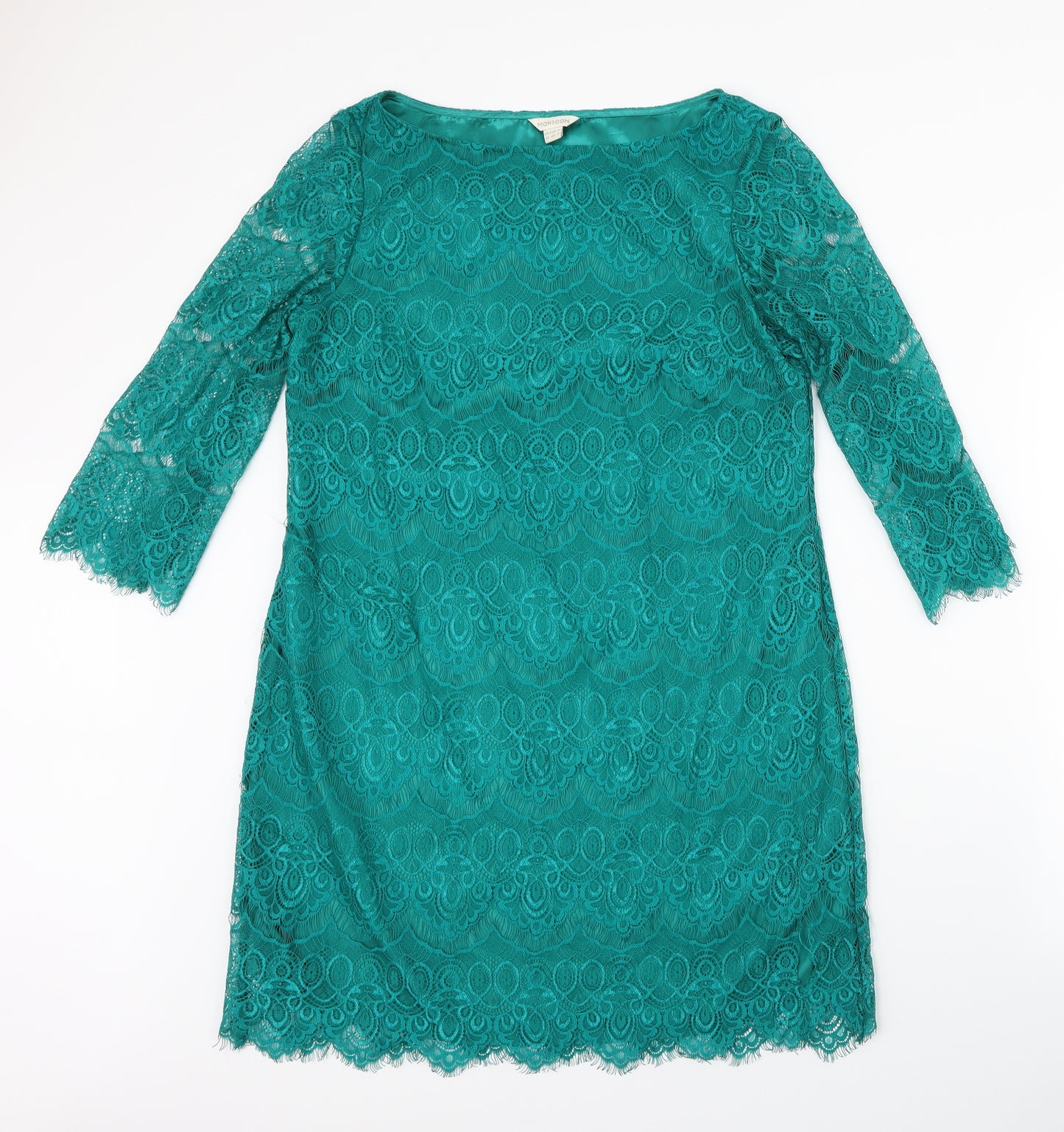 Monsoon Womens Green Paisley Nylon Pencil Dress  Size 12  Boat Neck Pullover