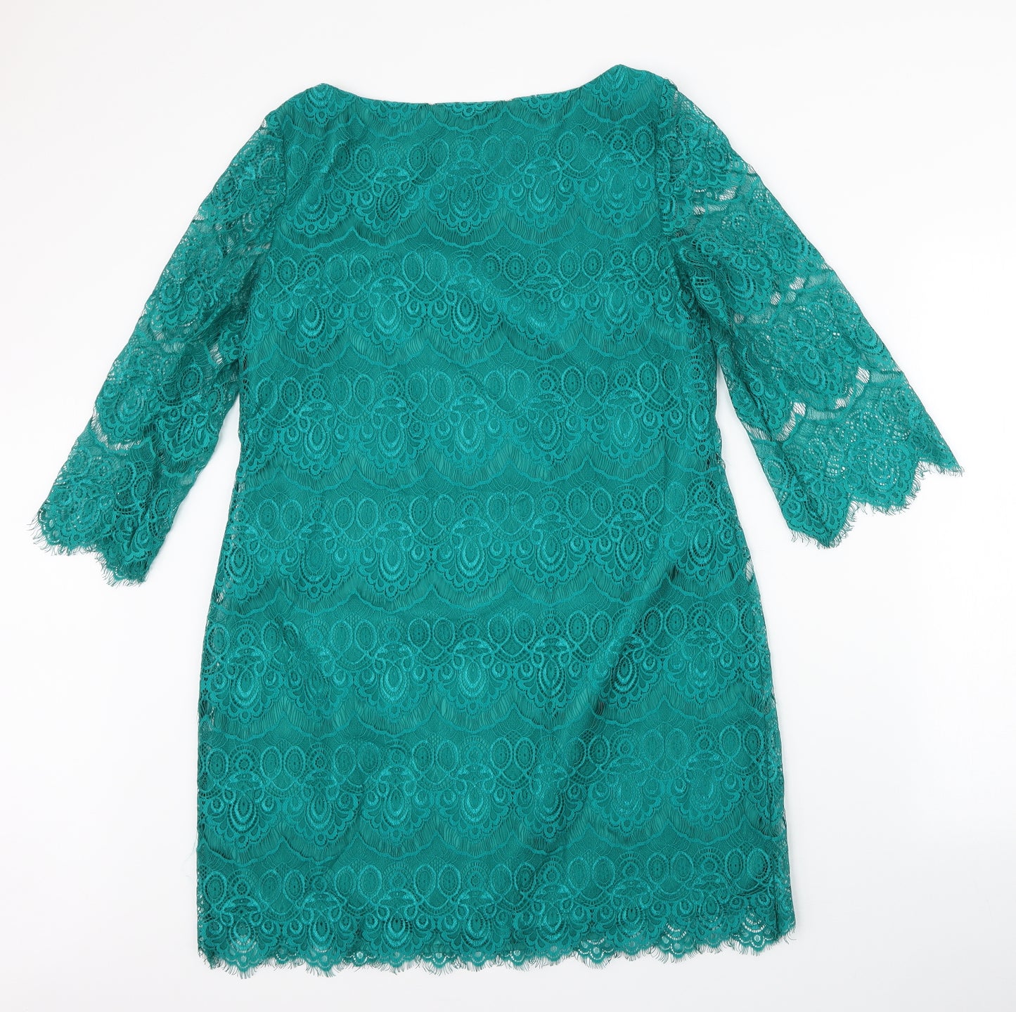 Monsoon Womens Green Paisley Nylon Pencil Dress  Size 12  Boat Neck Pullover