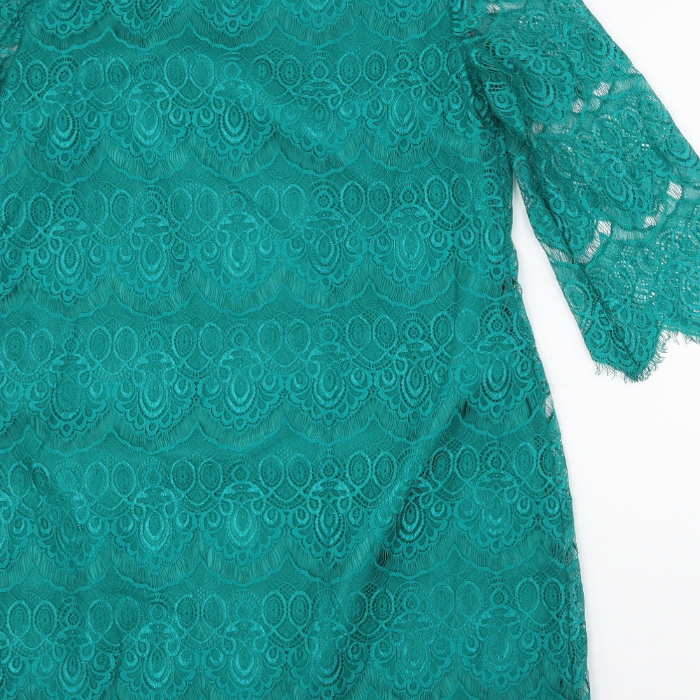 Monsoon Womens Green Paisley Nylon Pencil Dress  Size 12  Boat Neck Pullover