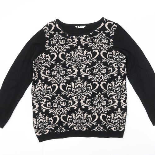 BHS Womens Black Round Neck Paisley Acrylic Pullover Jumper Size 14