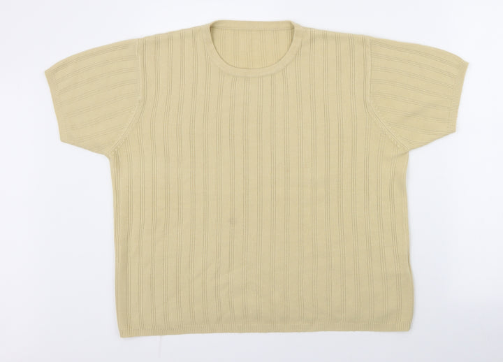 Berkertex Womens Yellow Round Neck Striped Acrylic Pullover Jumper Size 14