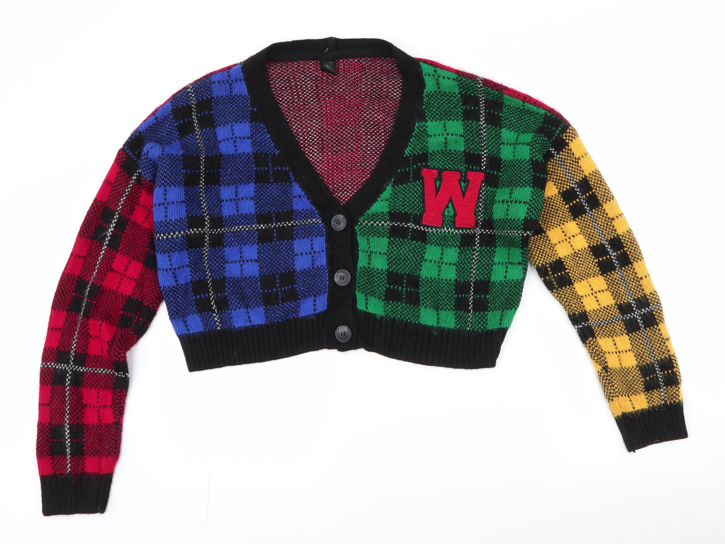 Urban Outfitters Womens Multicoloured V-Neck Plaid Acrylic Cardigan Jumper Size M   - Cropped Cardigan