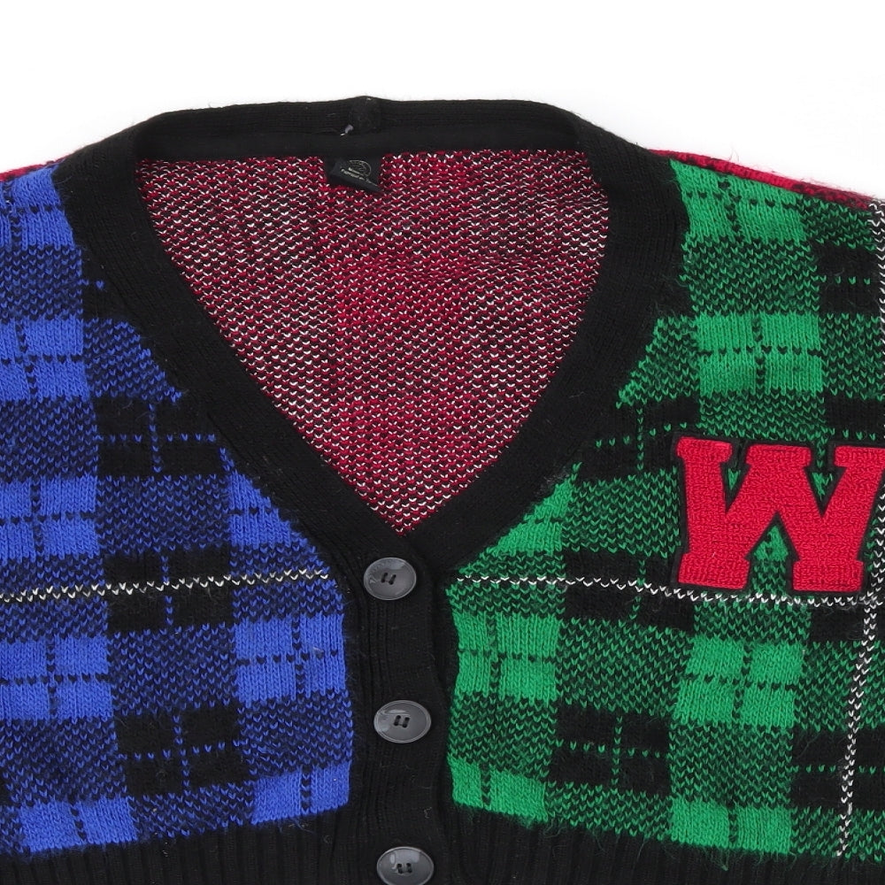 Urban Outfitters Womens Multicoloured V-Neck Plaid Acrylic Cardigan Jumper Size M   - Cropped Cardigan