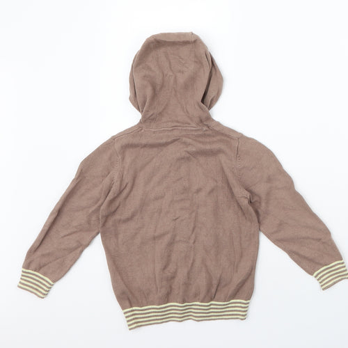 Marks and Spencer Boys Brown High Neck Striped 100% Cotton Cardigan Jumper Size 3-4 Years  Button