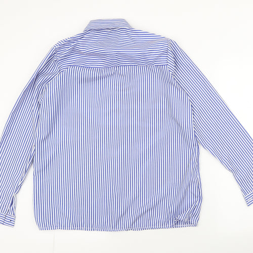 Preworn Mens Blue Striped Polyester  Button-Up Size XL Collared Button