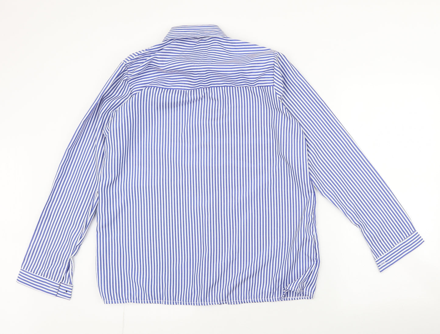 Preworn Mens Blue Striped Polyester  Button-Up Size XL Collared Button