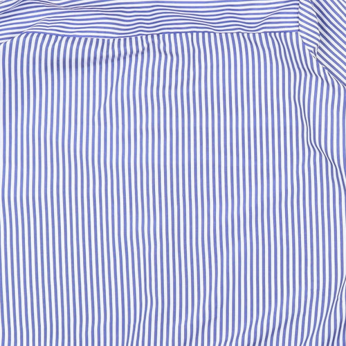 Preworn Mens Blue Striped Polyester  Button-Up Size XL Collared Button