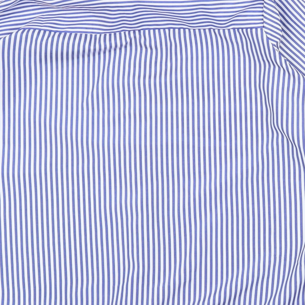 Preworn Mens Blue Striped Polyester  Button-Up Size XL Collared Button