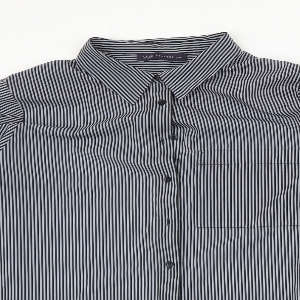 Marks and Spencer Womens Black Striped Polyester Basic Blouse Size 20 Collared
