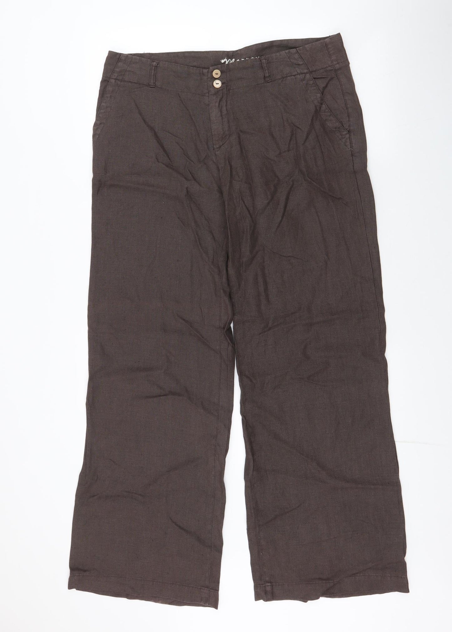 Marron Womens Brown  Linen Trousers  Size 12 L31 in Regular Zip