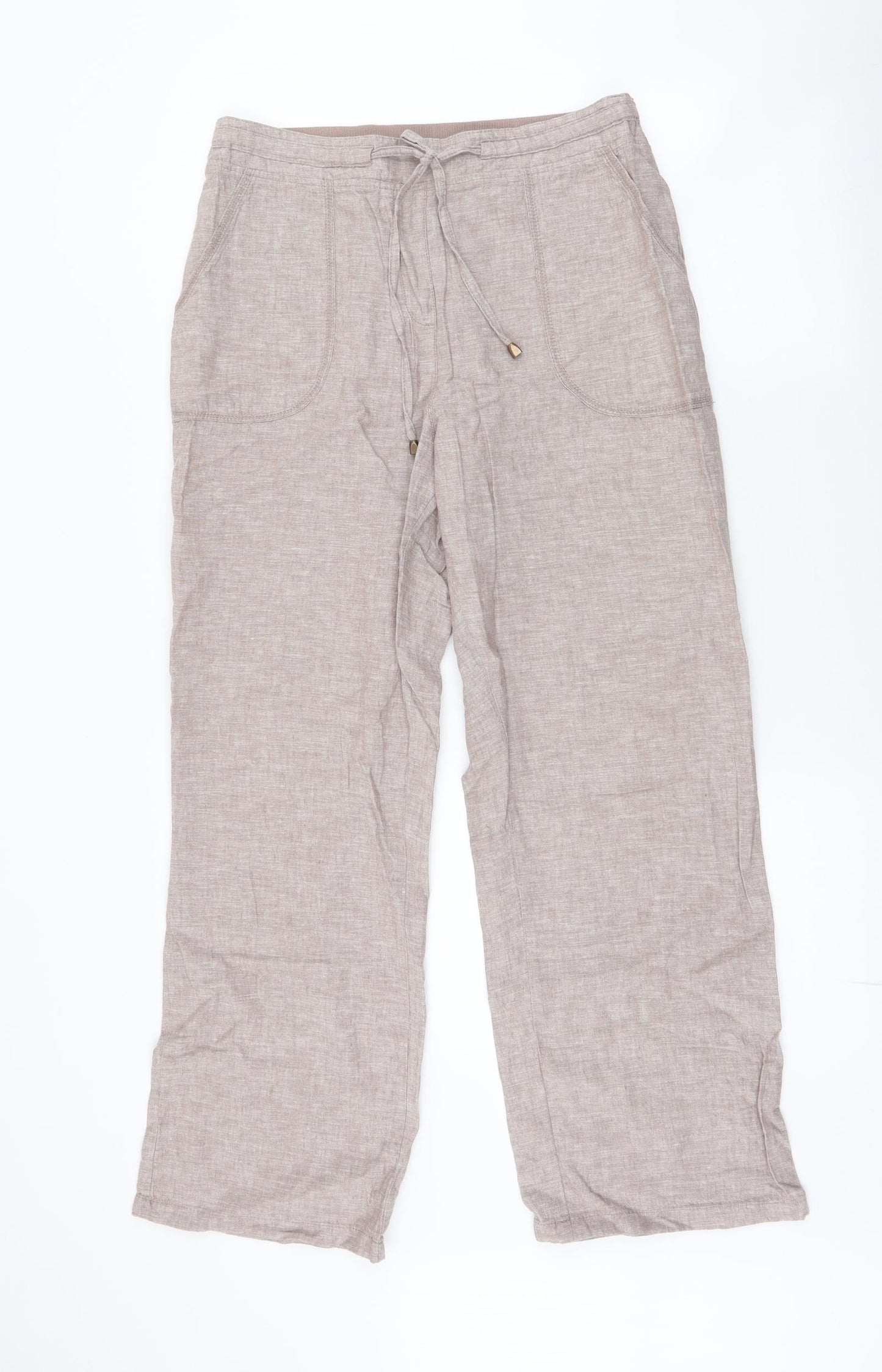 Bonmarché Womens Beige  Linen Trousers  Size 12 L27 in Regular Zip