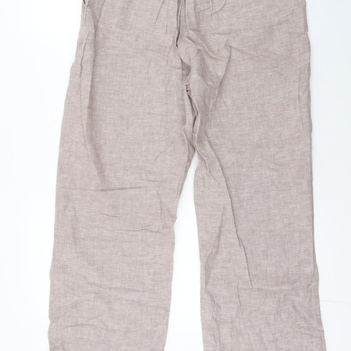 Bonmarché Womens Beige  Linen Trousers  Size 12 L27 in Regular Zip