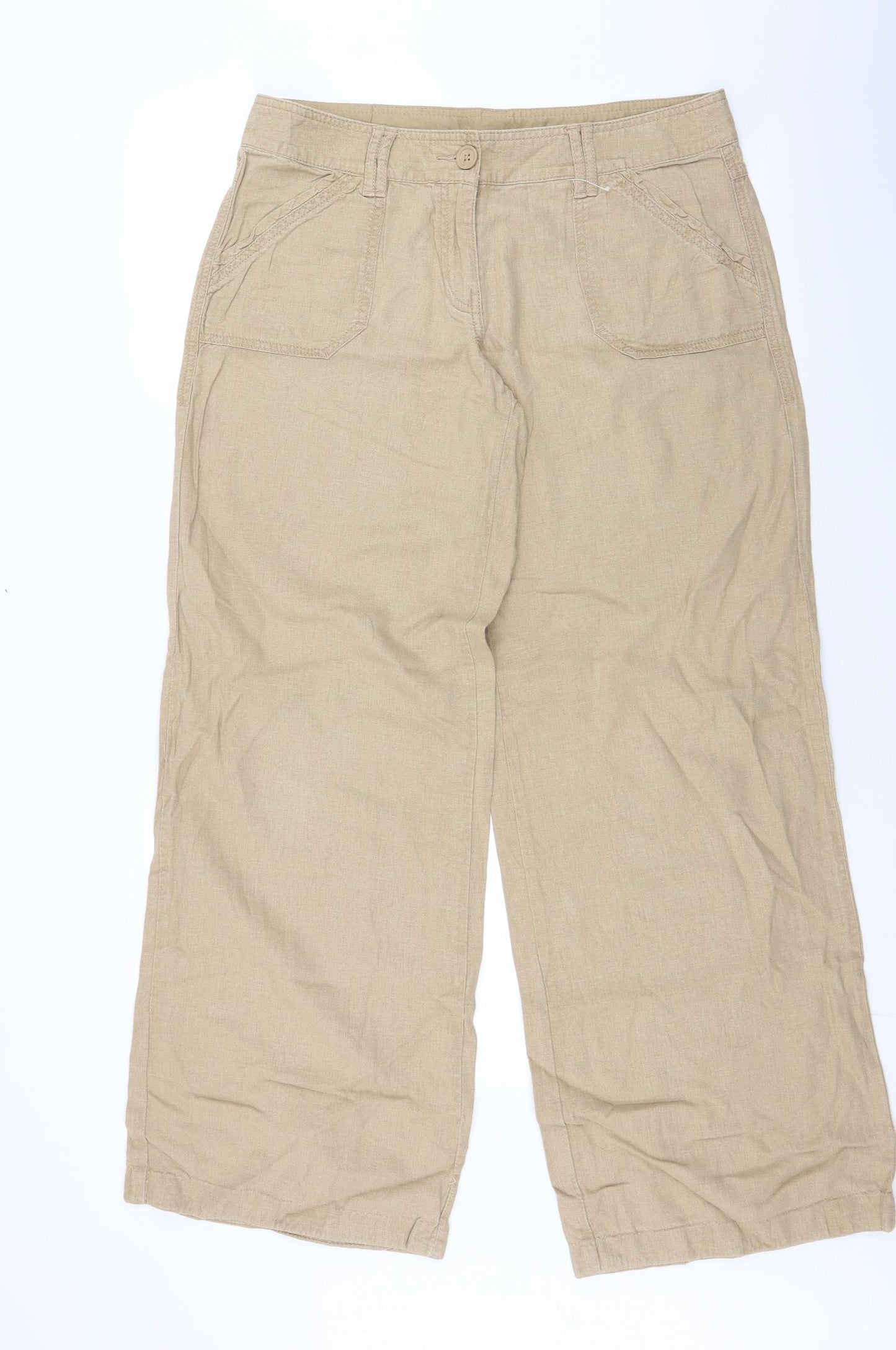 NEXT Womens Brown  Linen Trousers  Size 12 L30 in Regular Zip