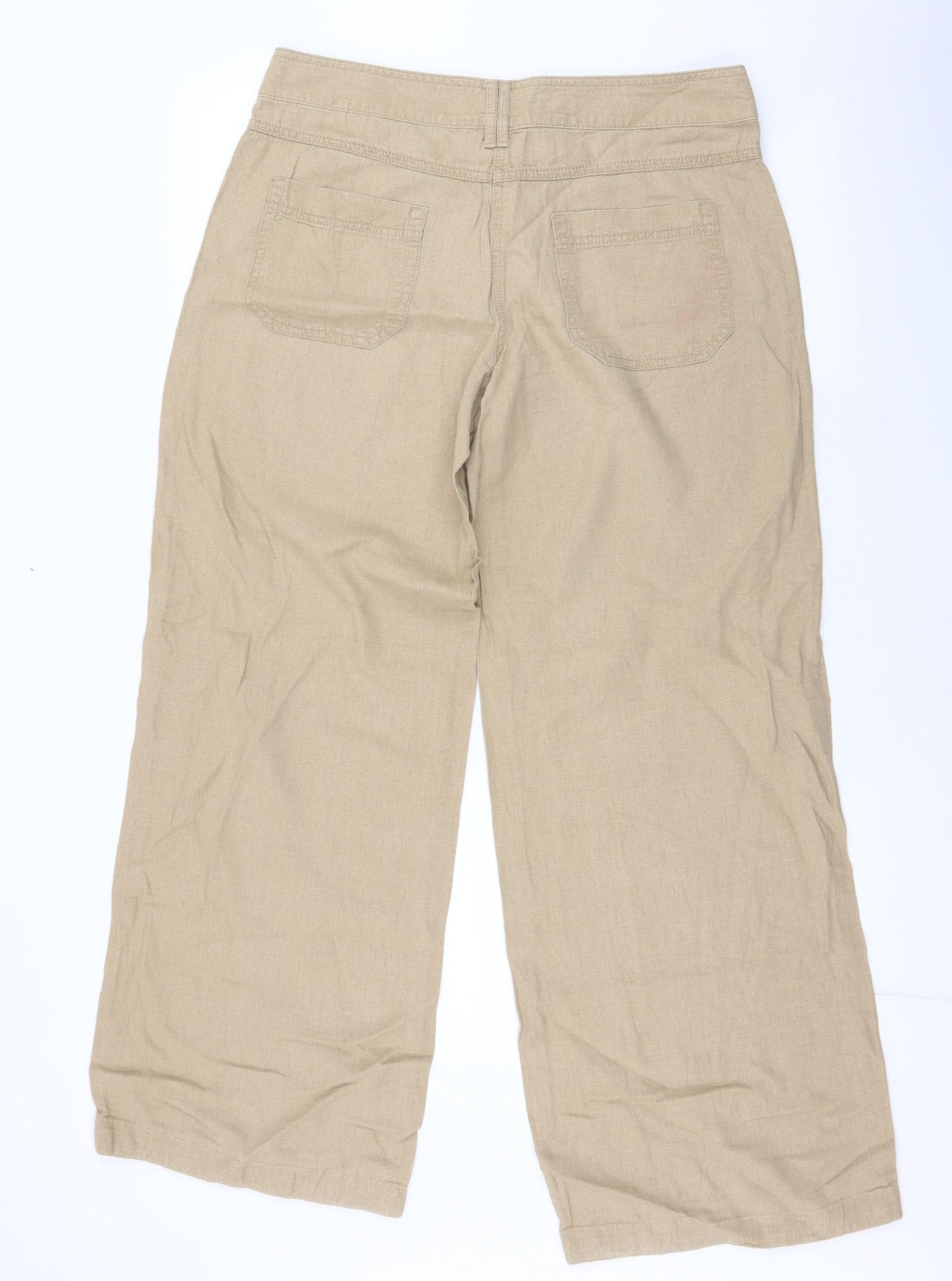 NEXT Womens Brown  Linen Trousers  Size 12 L30 in Regular Zip