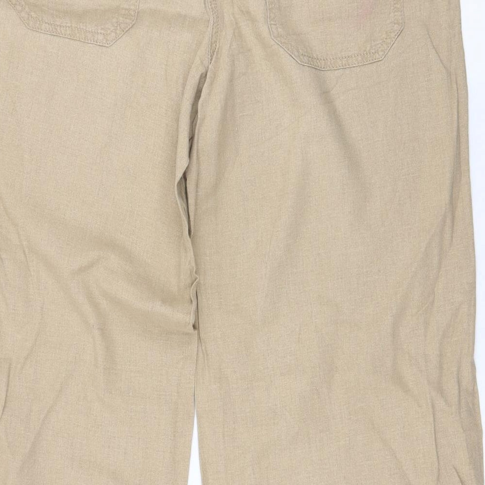 NEXT Womens Brown  Linen Trousers  Size 12 L30 in Regular Zip