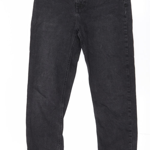 Denim & Co. Womens Black  Cotton Straight Jeans Size 12 L25 in Regular Zip - distressed ankle