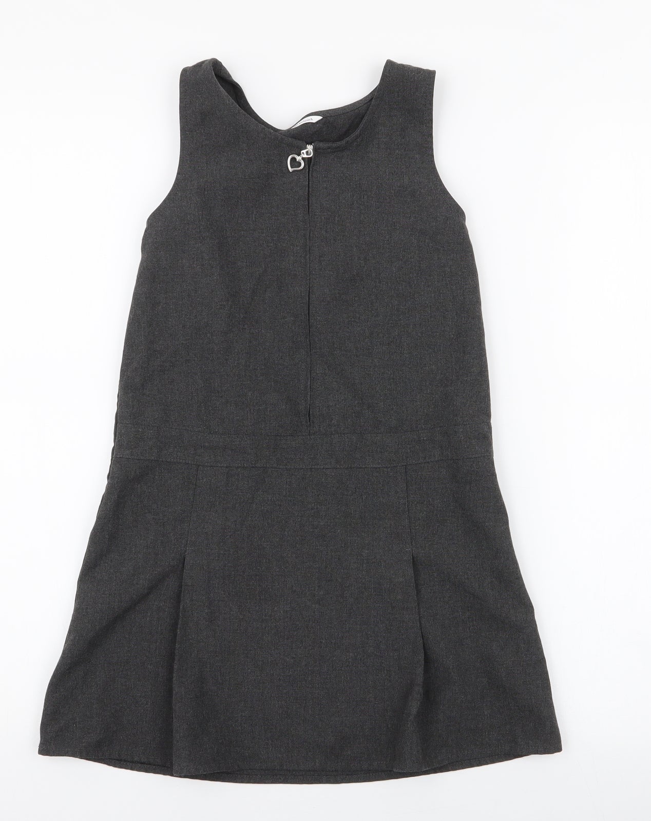 F&F Girls Grey  Polyester Pinafore/Dungaree Dress  Size 7-8 Years  Round Neck Zip - school wear