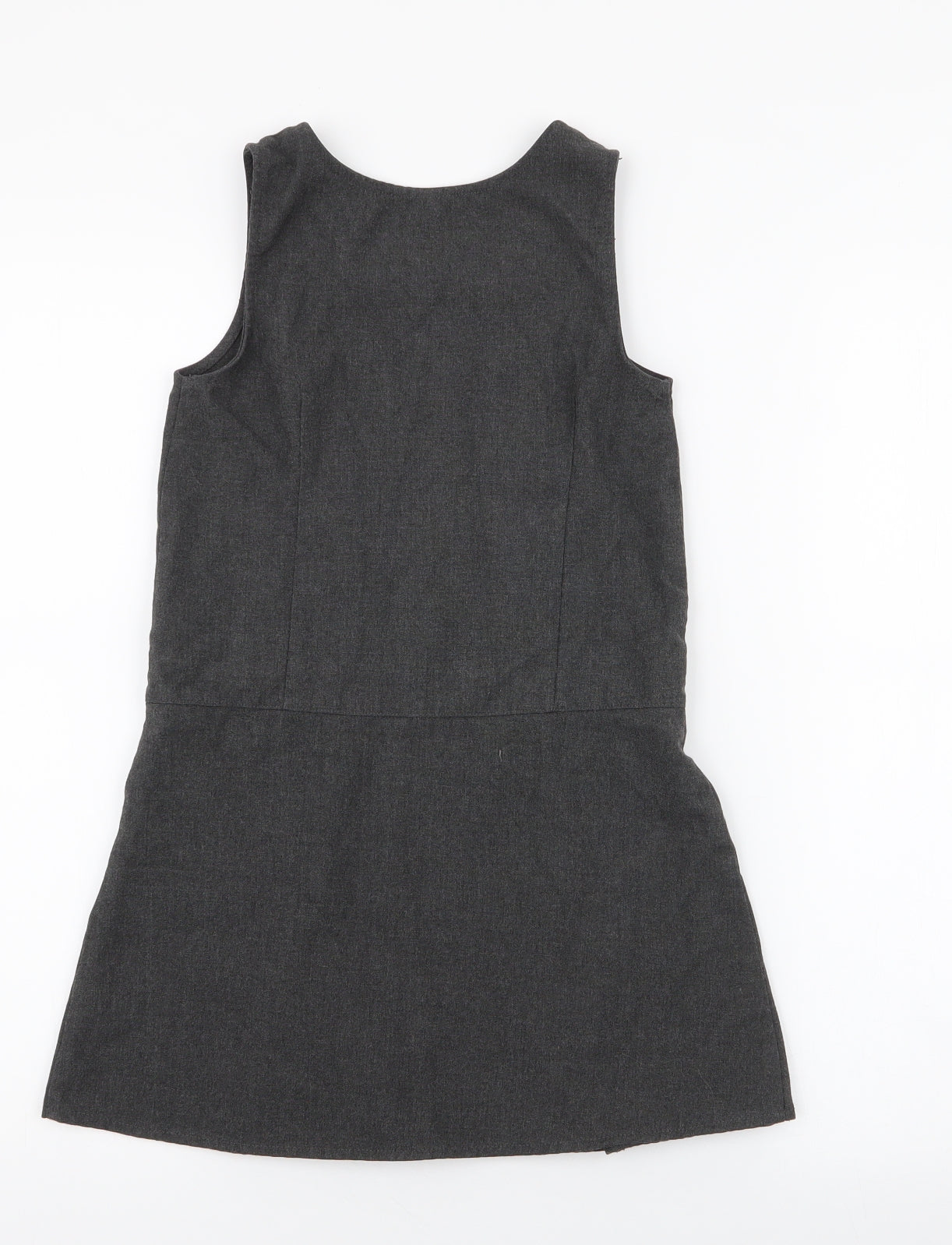 F&F Girls Grey  Polyester Pinafore/Dungaree Dress  Size 7-8 Years  Round Neck Zip - school wear