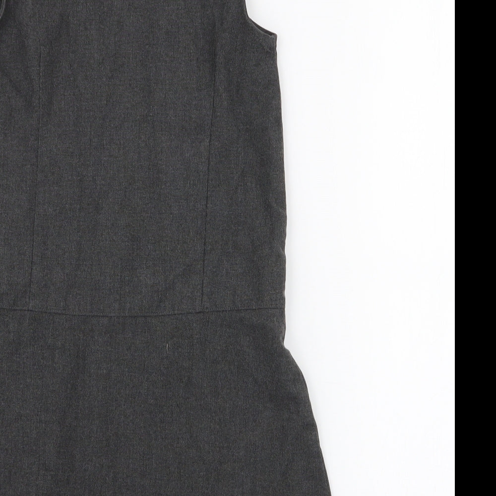 F&F Girls Grey  Polyester Pinafore/Dungaree Dress  Size 7-8 Years  Round Neck Zip - school wear