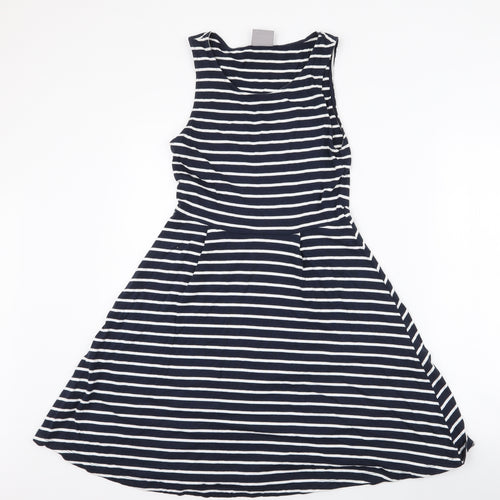Vera Moda Womens Blue Striped Polyester Skater Dress  Size S  Round Neck Pullover