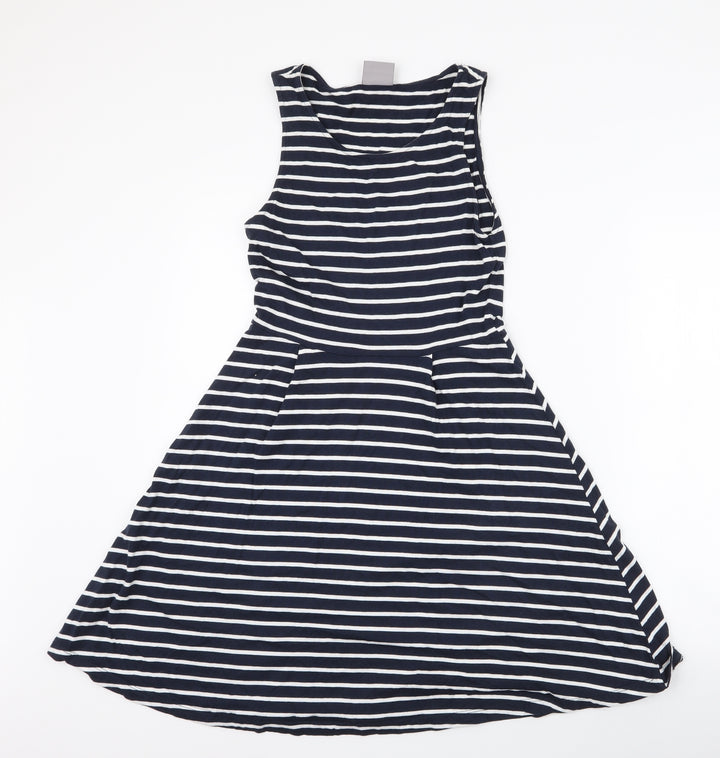 Vera Moda Womens Blue Striped Polyester Skater Dress Size S Round Neck Pullover