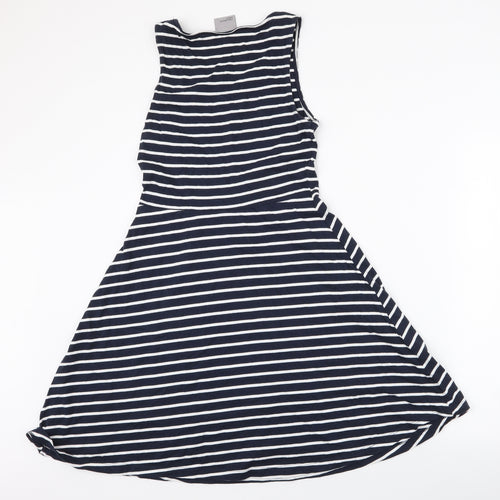 Vera Moda Womens Blue Striped Polyester Skater Dress  Size S  Round Neck Pullover