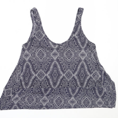 H&M Womens Blue Geometric Polyester Basic Tank Size S Round Neck