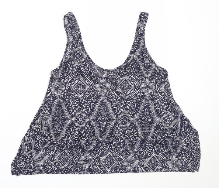 H&M Womens Blue Geometric Polyester Basic Tank Size S Round Neck