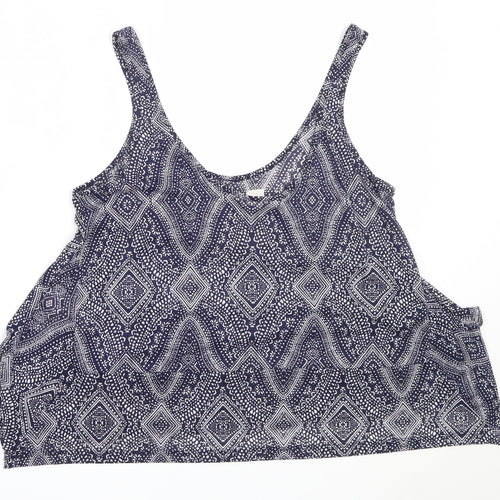 H&M Womens Blue Geometric Polyester Basic Tank Size S Round Neck