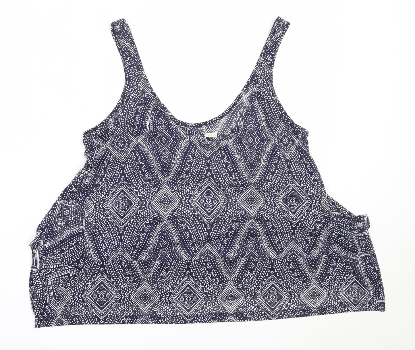 H&M Womens Blue Geometric Polyester Basic Tank Size S Round Neck