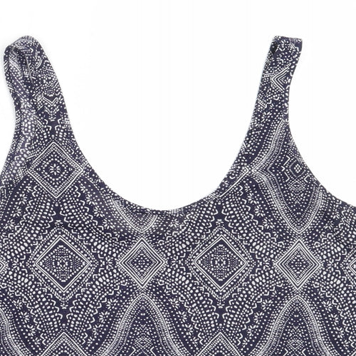 H&M Womens Blue Geometric Polyester Basic Tank Size S Round Neck
