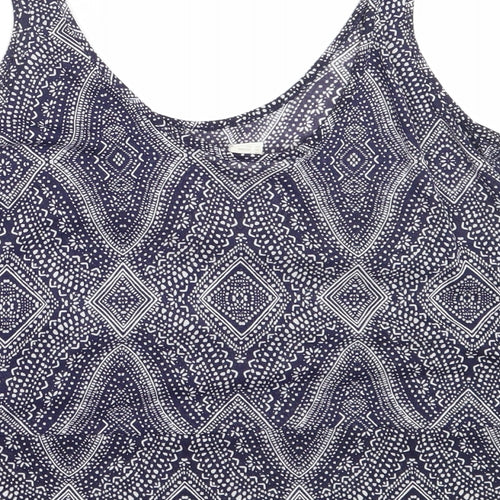 H&M Womens Blue Geometric Polyester Basic Tank Size S Round Neck