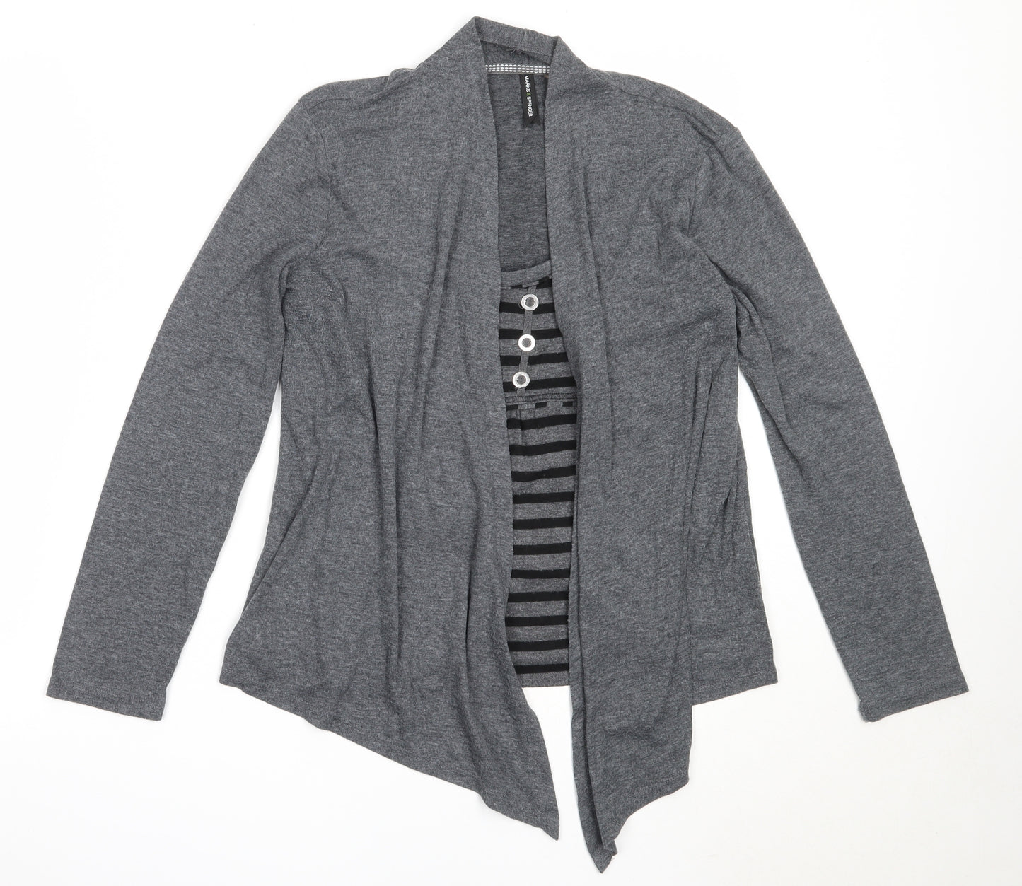 Marks and Spencer Womens Grey Round Neck  Polyester Cardigan Jumper Size 10