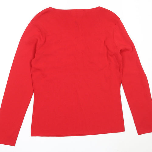 Viola Womens Red V-Neck  Viscose Pullover Jumper Size M
