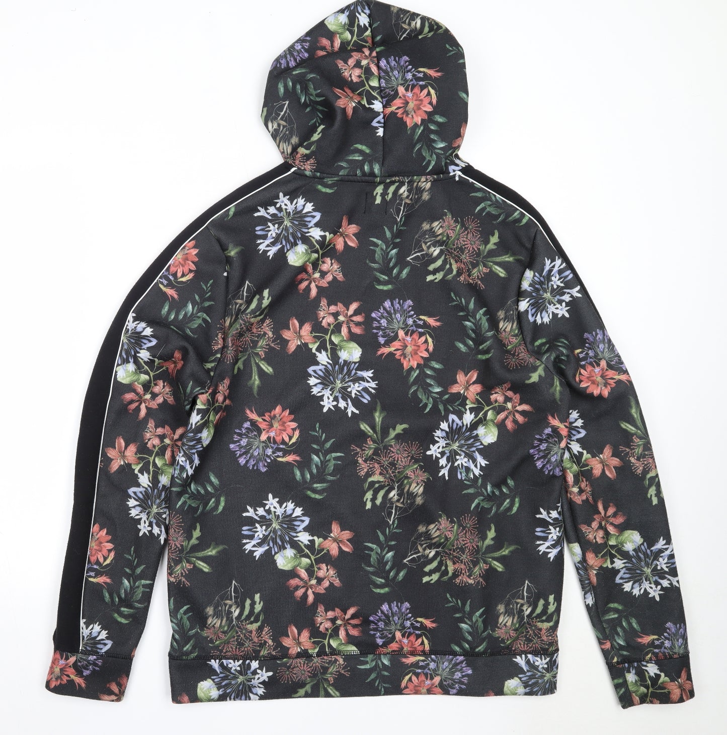 River Island Mens Black Floral Polyester Pullover Hoodie Size L