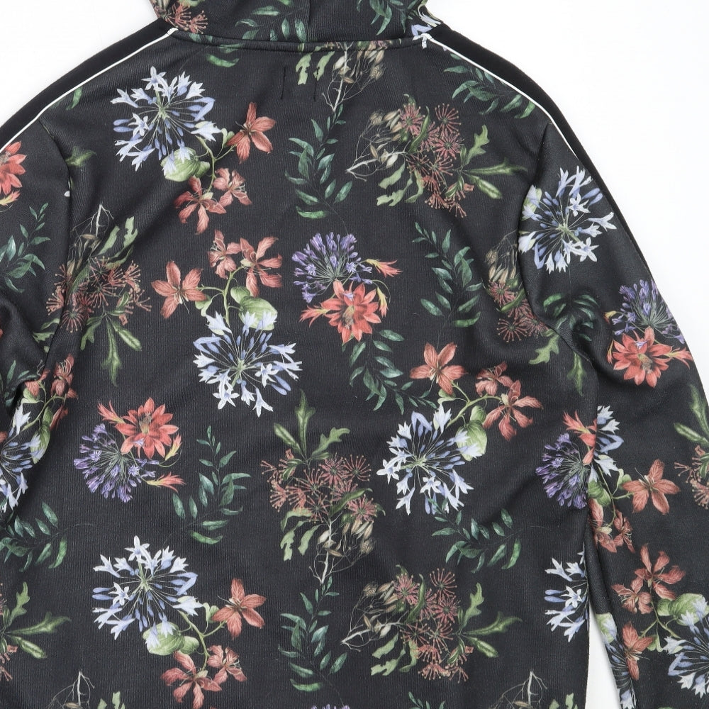 River Island Mens Black Floral Polyester Pullover Hoodie Size L