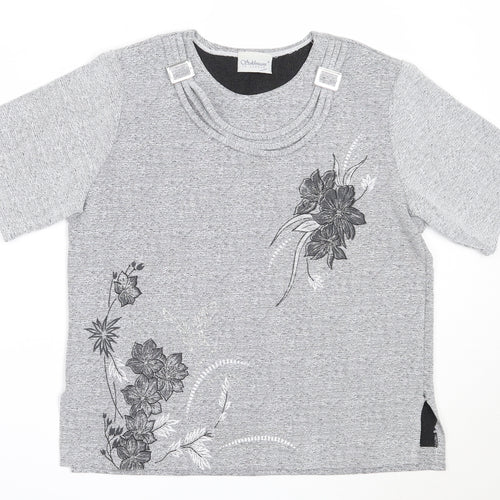 Sukhmani Womens Grey  Polyester Basic Blouse Size L Round Neck