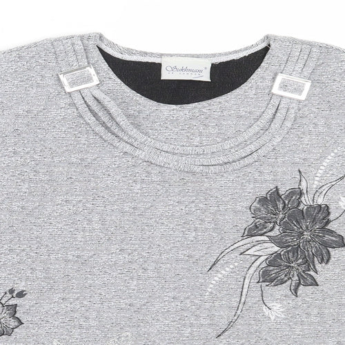 Sukhmani Womens Grey  Polyester Basic Blouse Size L Round Neck
