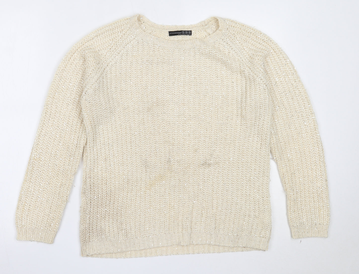 Atmosphere Womens Ivory Round Neck  Acrylic Pullover Jumper Size 10