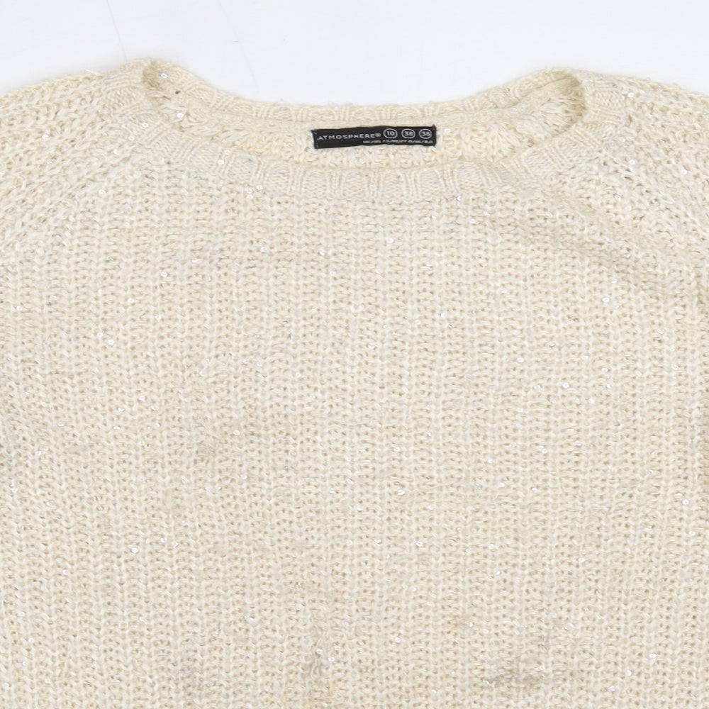 Atmosphere Womens Ivory Round Neck  Acrylic Pullover Jumper Size 10