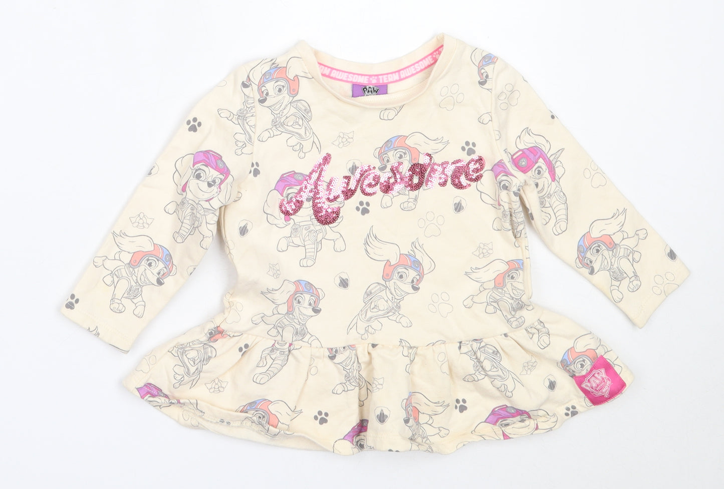 George Girls Ivory  Cotton Pullover Jumper Size 12-18 Months   - paw patrol