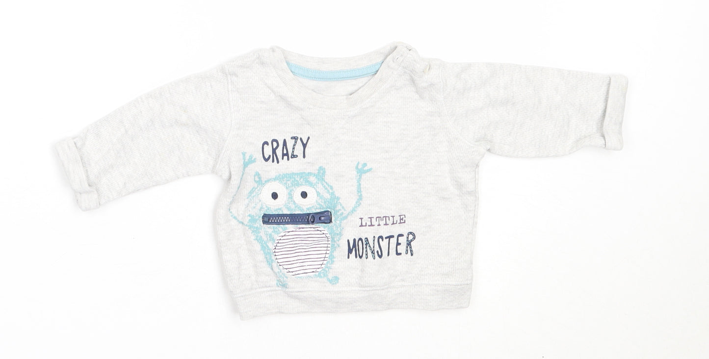 Matalan Boys Grey  Cotton Pullover Jumper Size 0-3 Months