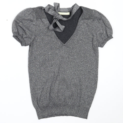 River Island Womens Silver V-Neck  Cotton Pullover Jumper Size 10
