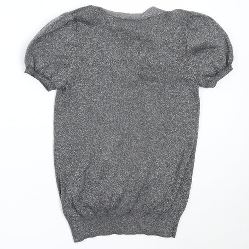 River Island Womens Silver V-Neck  Cotton Pullover Jumper Size 10