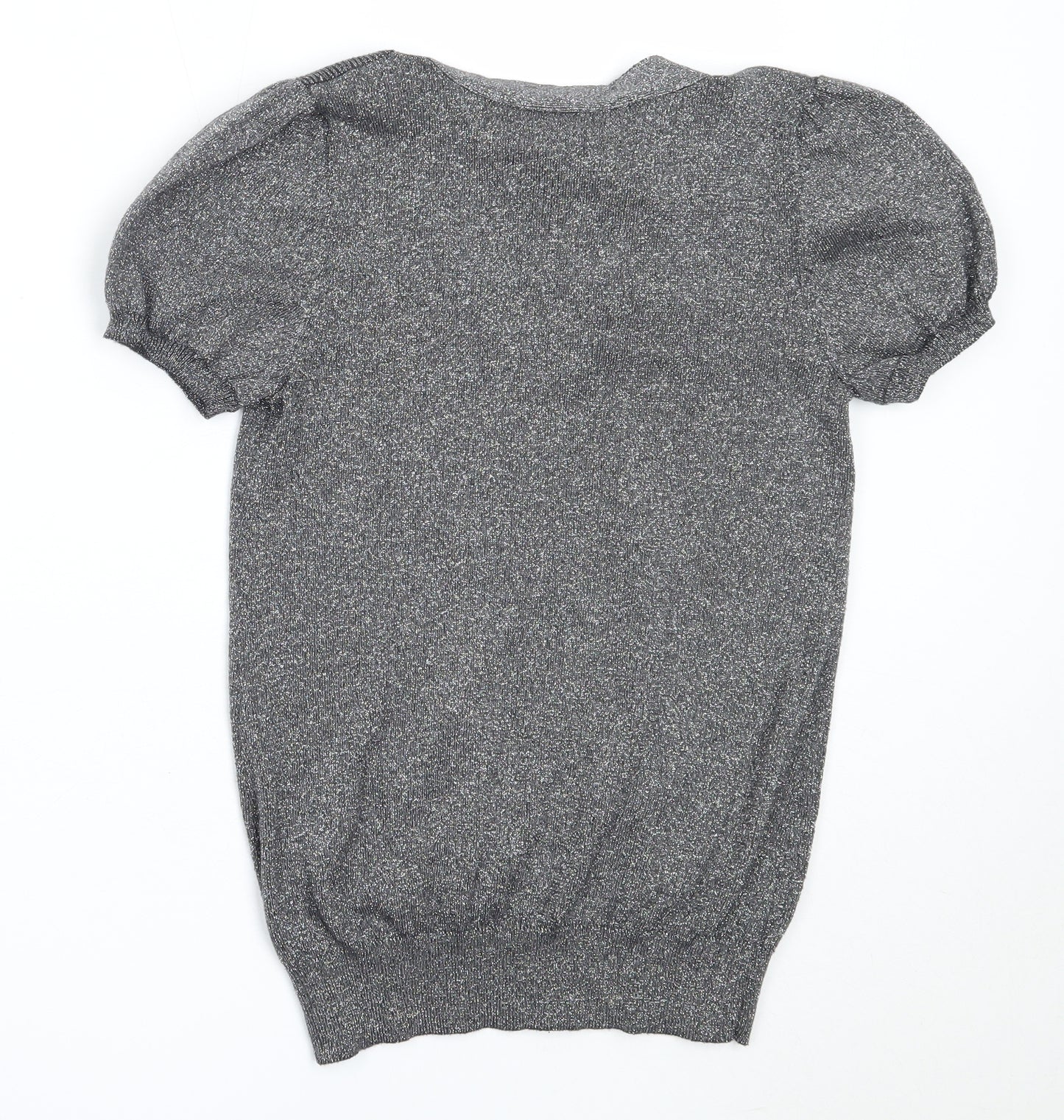 River Island Womens Silver V-Neck  Cotton Pullover Jumper Size 10