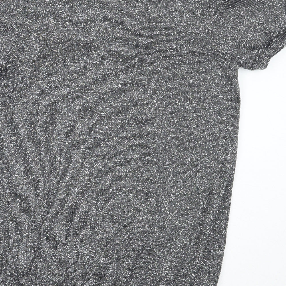 River Island Womens Silver V-Neck  Cotton Pullover Jumper Size 10