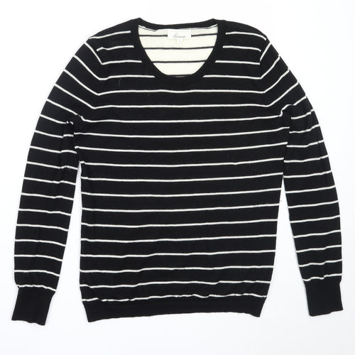 Linea Womens Black Round Neck Striped Wool Pullover Jumper Size S
