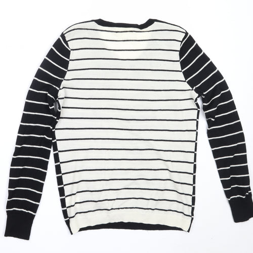 Linea Womens Black Round Neck Striped Wool Pullover Jumper Size S
